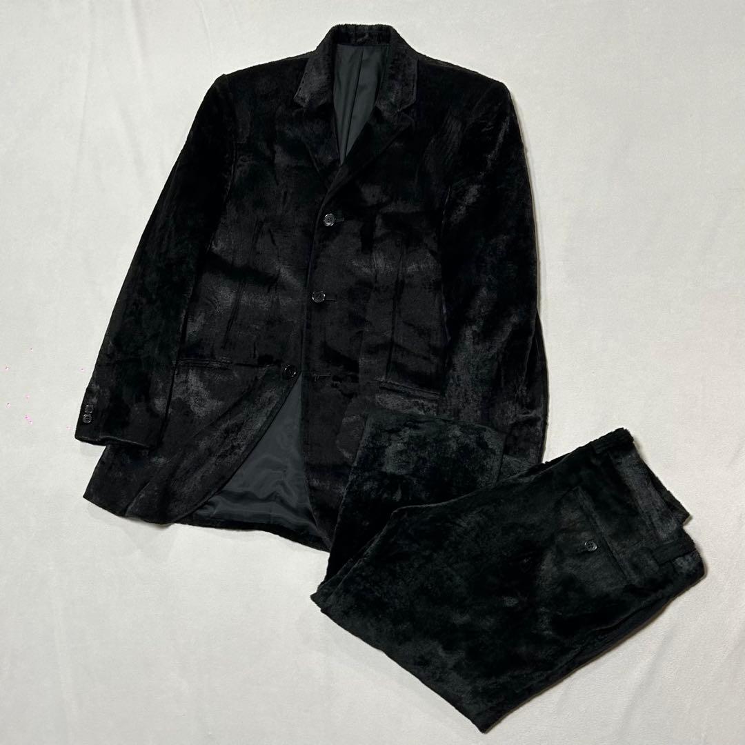 90s ベロア セットアップ テーラードジャケット スラックス レーヨン 光沢