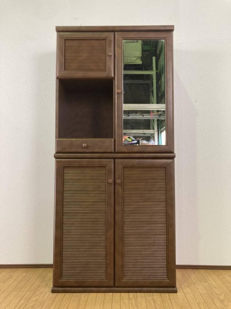 激安 ミラー付き シューズボックス 茶 ダークブラウン 靴箱 下駄箱 木製