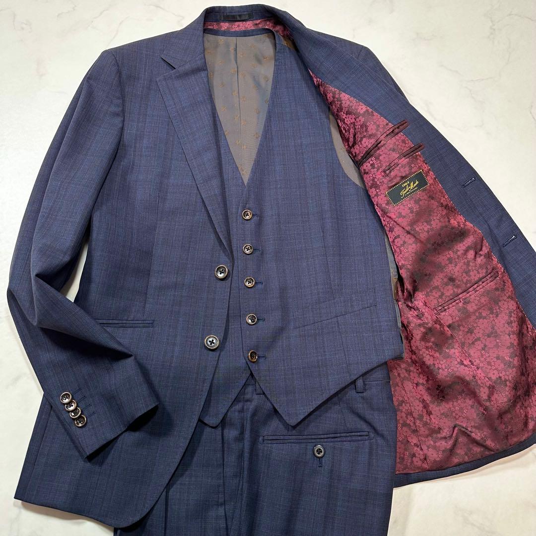 極美品 L相当◎ONLY スリーピーススーツ REDA 裏地総柄 ボルドー 紺