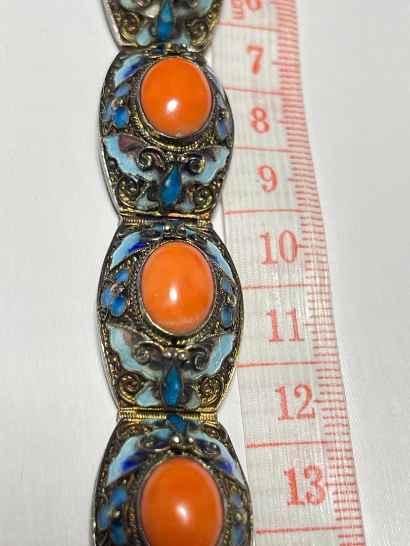 銀線細工 珊瑚SILVER ストーン ブレスレット