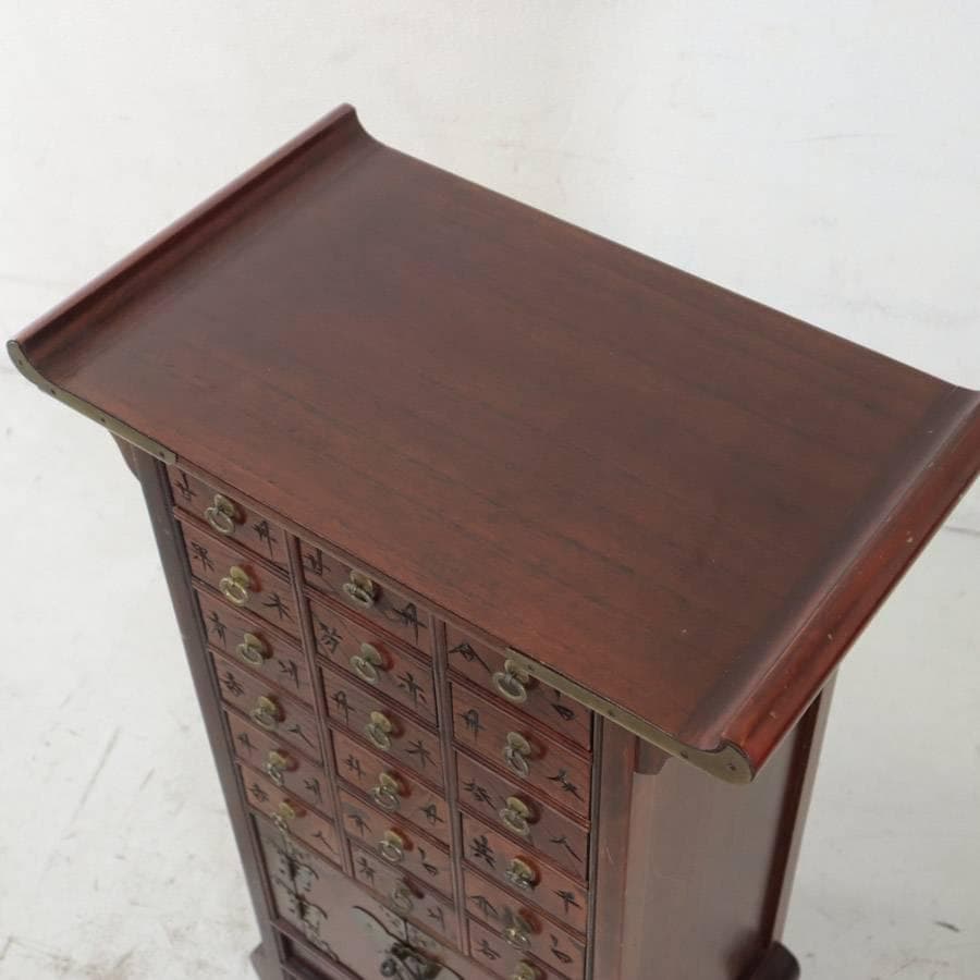 李朝家具 魚錠前付き 彫文字 ヤクジャン 薬箪笥 小引き出し 韓国朝鮮 古民具