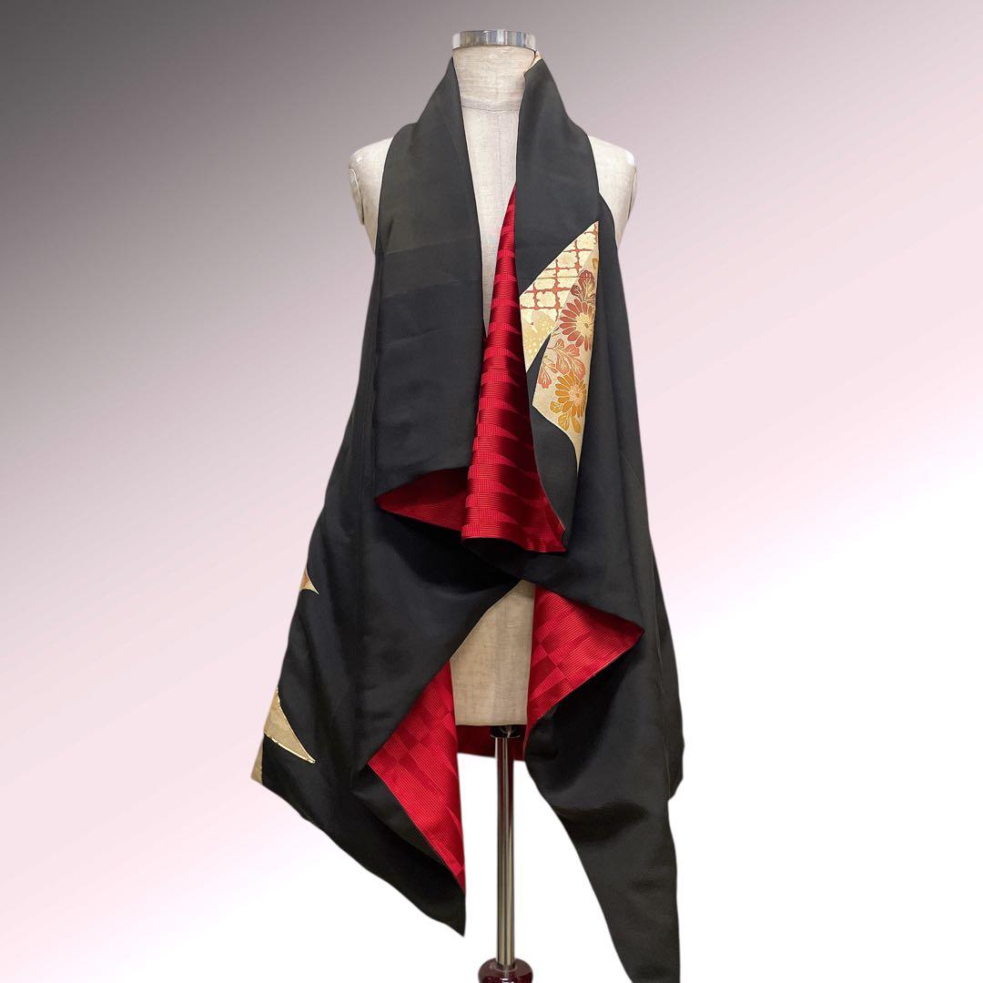 アンティーク 留袖スクエアジレ 着物リメイク リバーシブル J80108