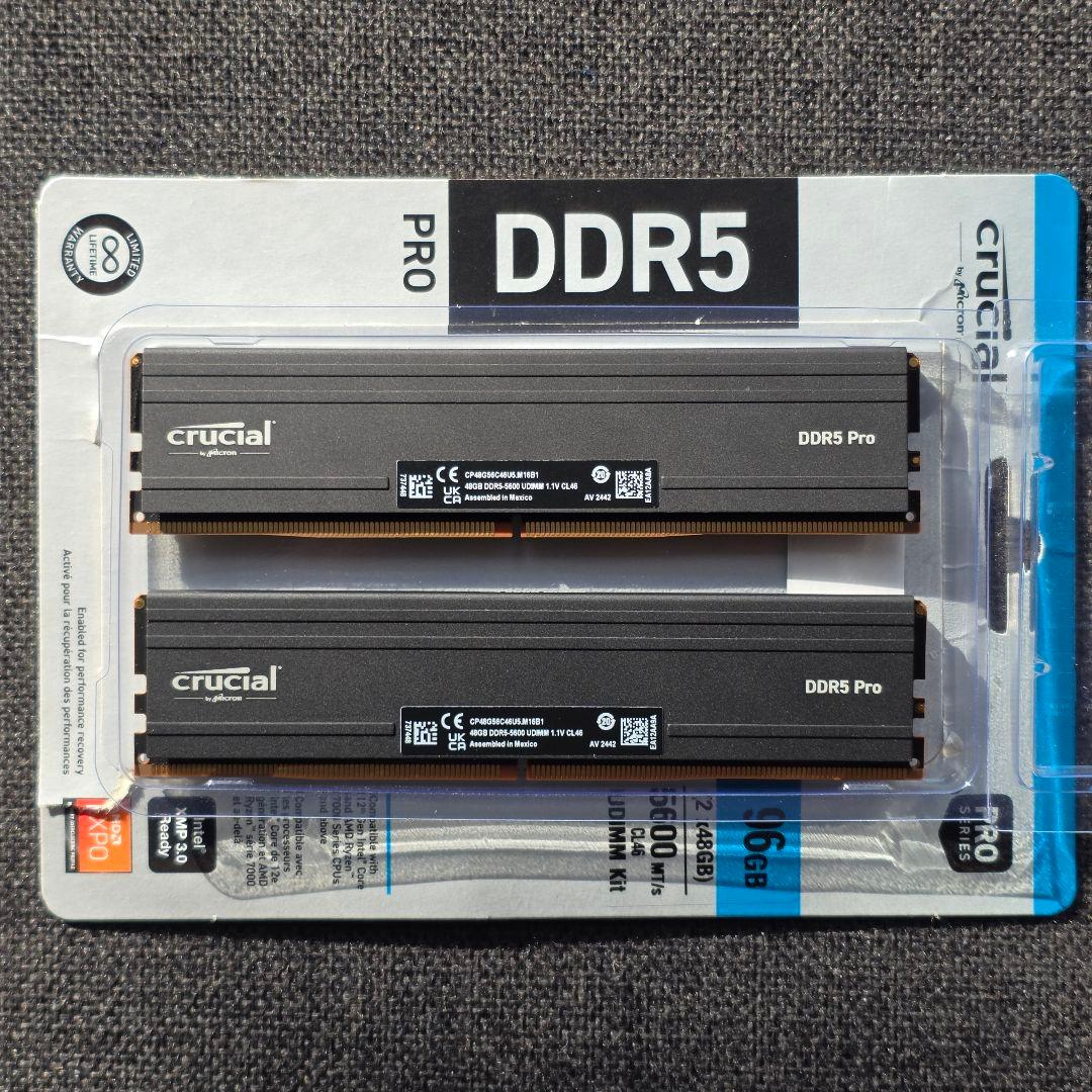 crucial DDR5 Pro 96GB (2 x 48GB) 動作確認済み