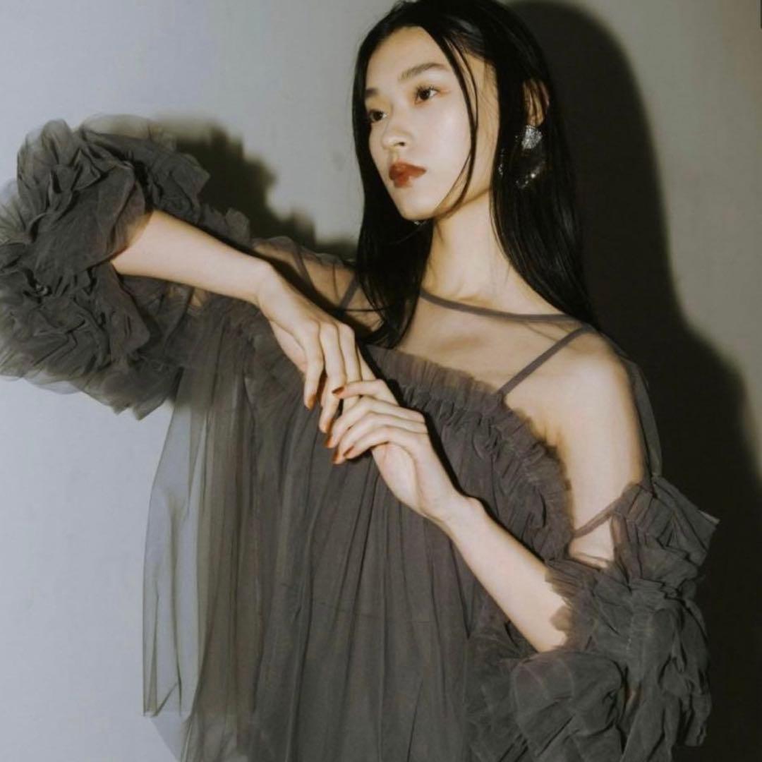 き*)様 ANDRESD デコラティブチュールプルオーバー チャコール