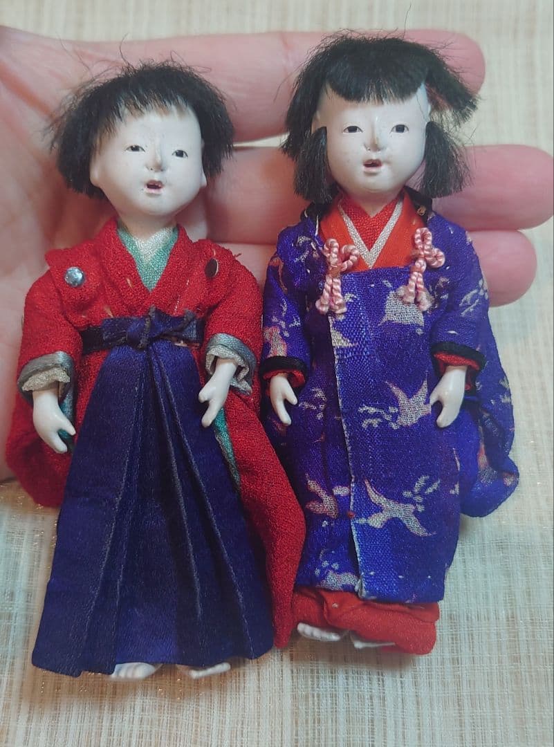 [2体セット] 豆市松人形 古布