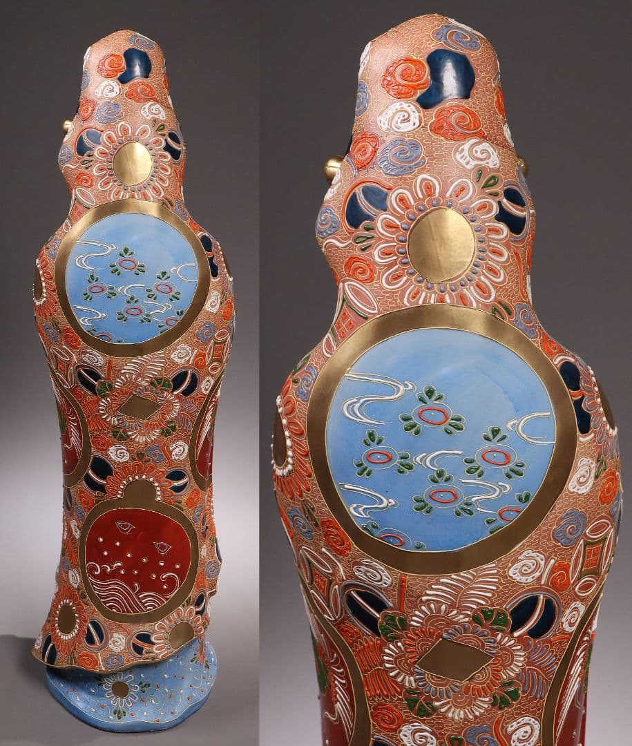 九谷焼 八幡窯 観音菩薩立像 59.4cm 金彩 色絵 置物 仏像【MA818】