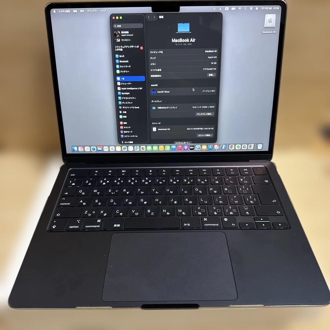 MacBook Air M3 13インチ　ミッドナイト　16GB 512GB