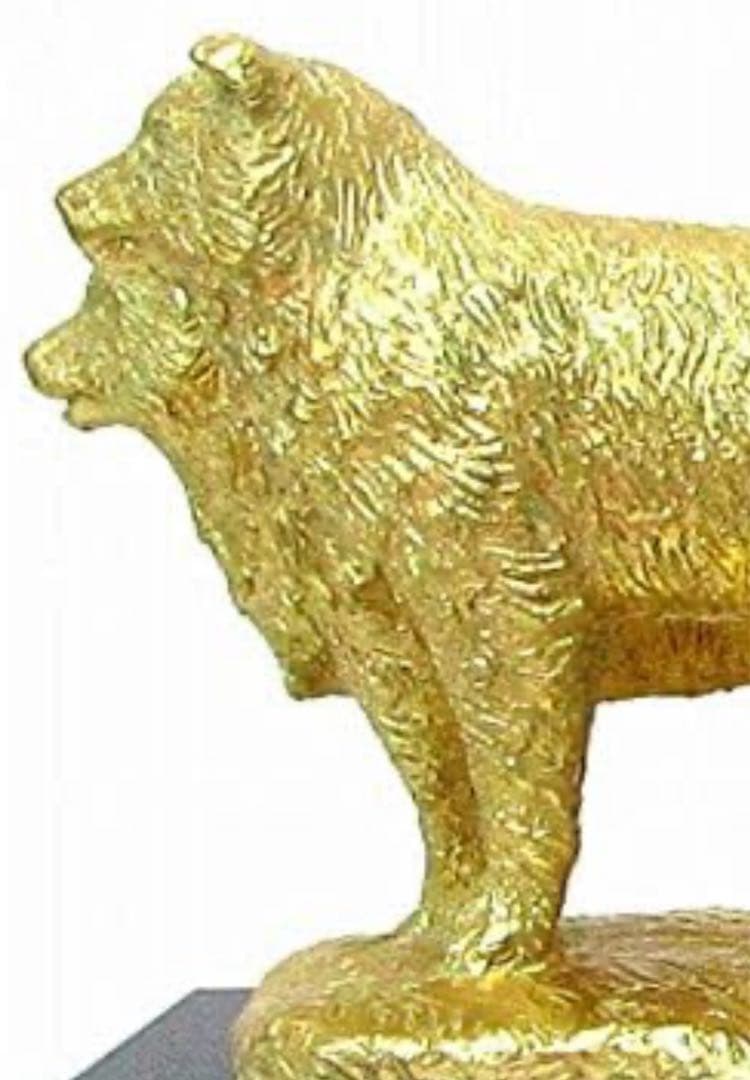 富永直樹先生 タロ ジロ ブロンズ製 本 金箔仕上げ 定価25万 ひとみ桐箱付き