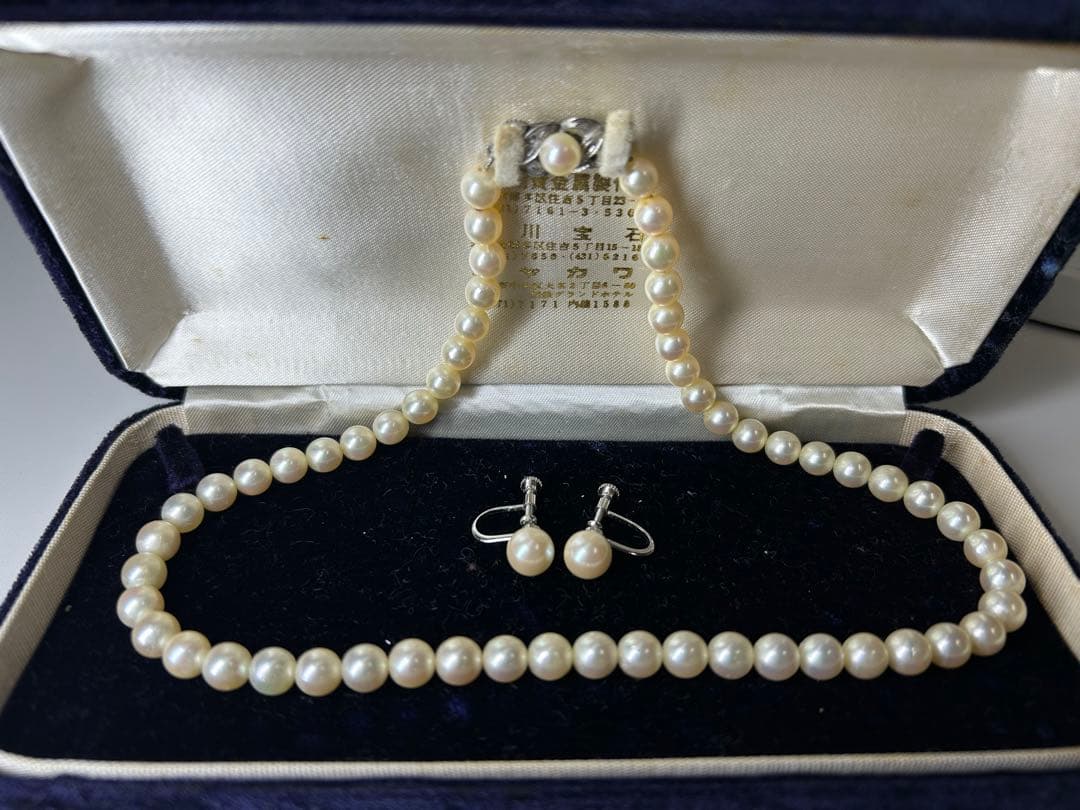 本真珠 ネックレス•イヤリングセット約40cm パール6.8ｍｍ、8mm