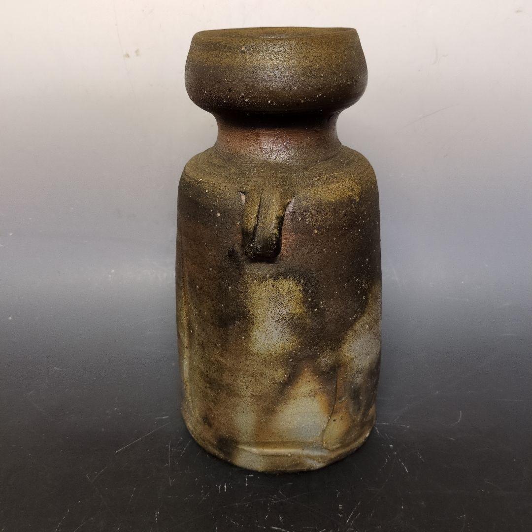 人間国宝 伊勢崎淳 作 備前双耳花生