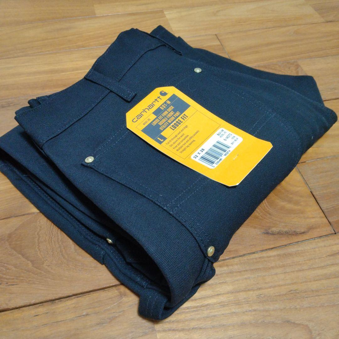 ★米国製本物レアサイズ！W32*L28CARHARTTダブルニーB01ブラック