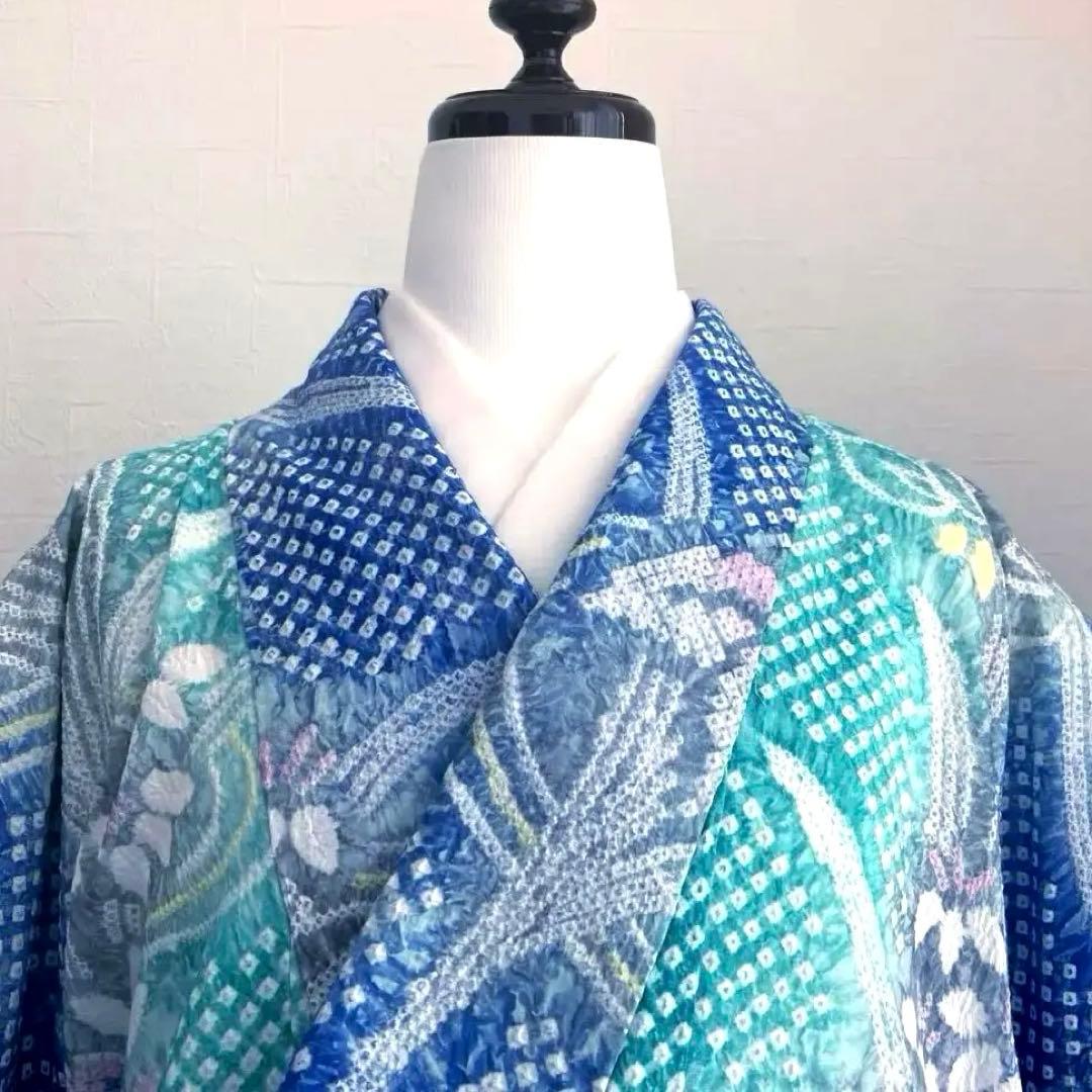 専用かな様　　有松絞り・有松鳴海絞り 身丈160 cm 菖蒲 広襟No.-220