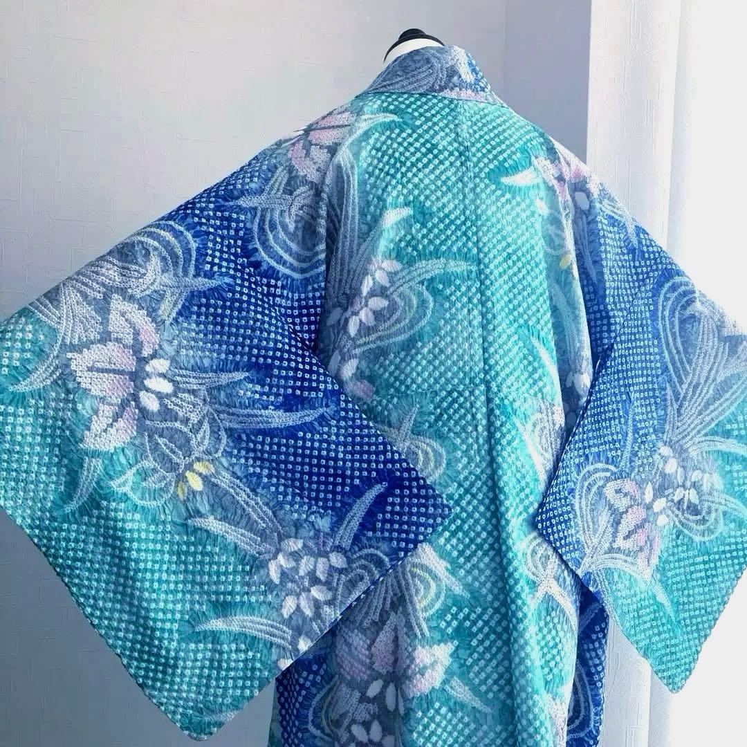 専用かな様　　有松絞り・有松鳴海絞り 身丈160 cm 菖蒲 広襟No.-220