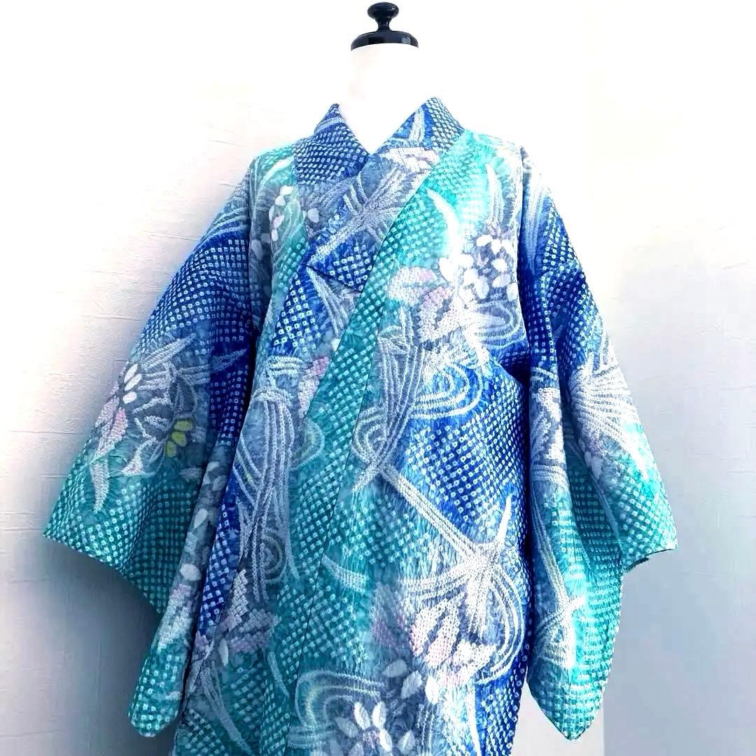 専用かな様　　有松絞り・有松鳴海絞り 身丈160 cm 菖蒲 広襟No.-220