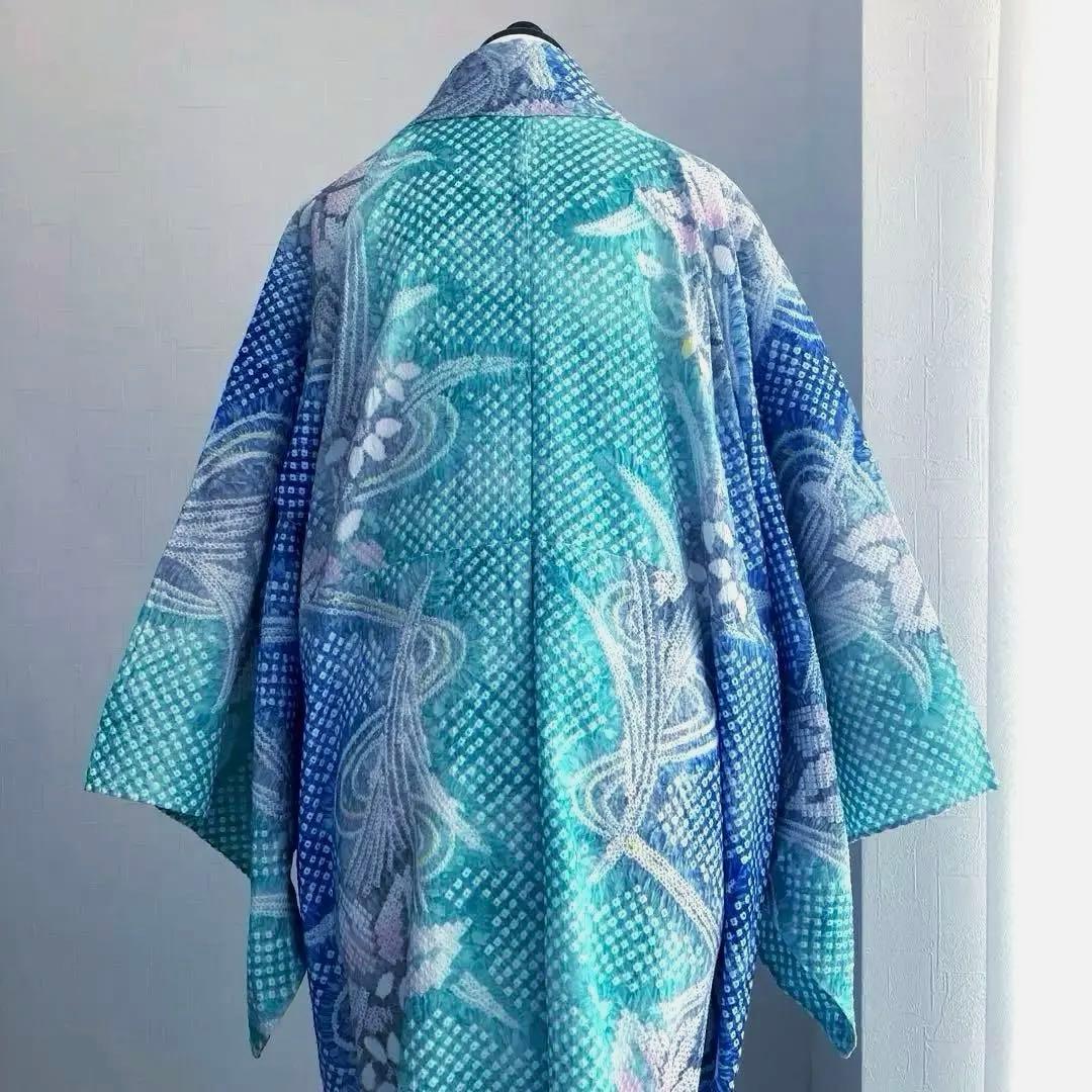 専用かな様　　有松絞り・有松鳴海絞り 身丈160 cm 菖蒲 広襟No.-220