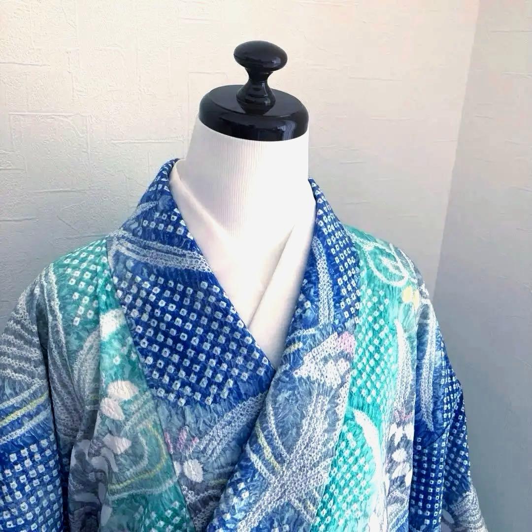 専用かな様　　有松絞り・有松鳴海絞り 身丈160 cm 菖蒲 広襟No.-220