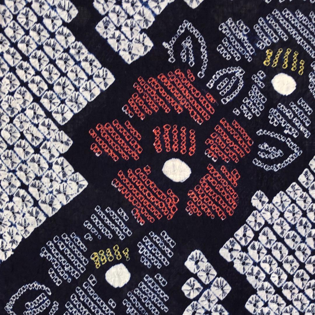 ☆ 夏着物 浴衣 有松鳴海本絞り 椿の花模様 紺藍色 K-5180