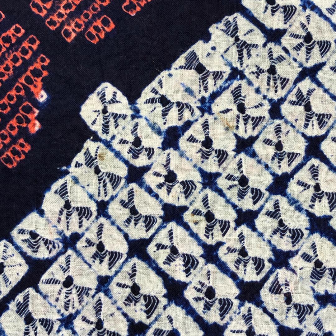 ☆ 夏着物 浴衣 有松鳴海本絞り 椿の花模様 紺藍色 K-5180