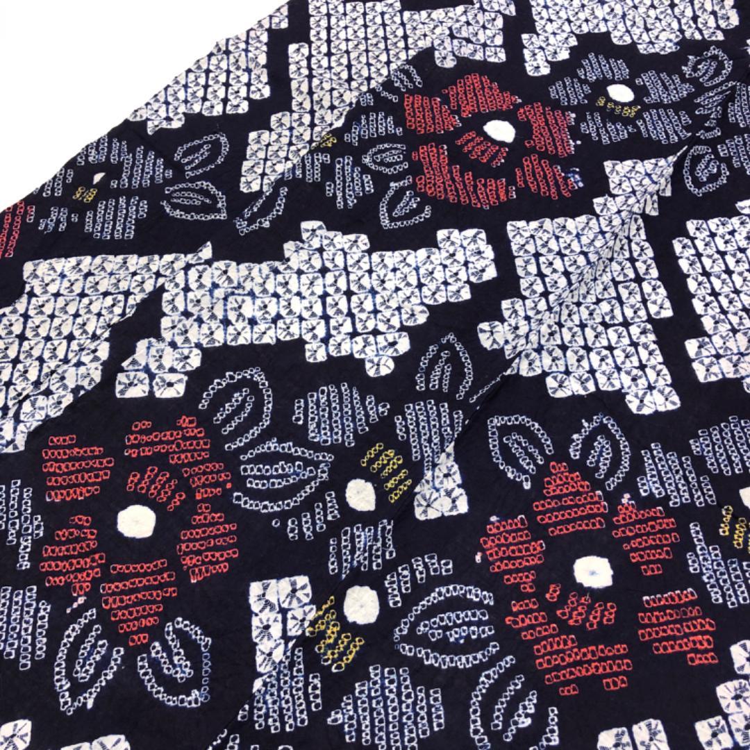 ☆ 夏着物 浴衣 有松鳴海本絞り 椿の花模様 紺藍色 K-5180