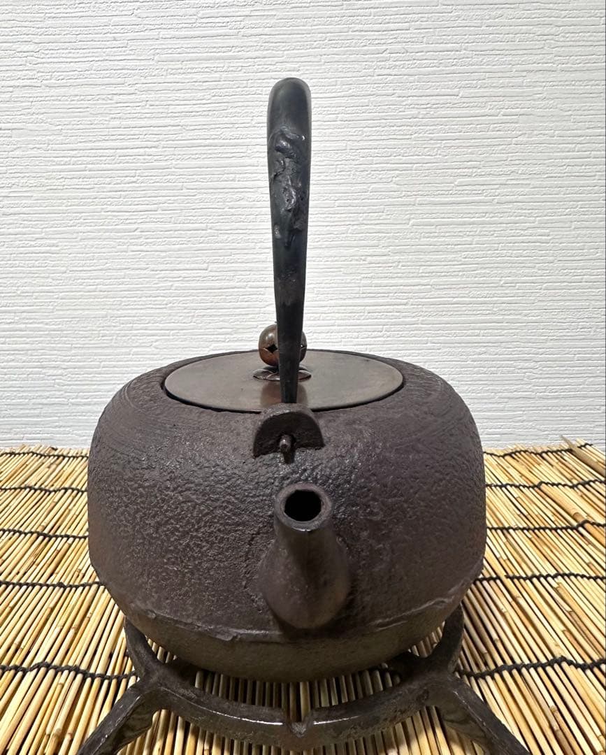 未使用品　山形水沢 釜師造　斑紫銅蓋 袋鉉　南部鉄瓶　南部鉄器　鉄瓶　調理後器具