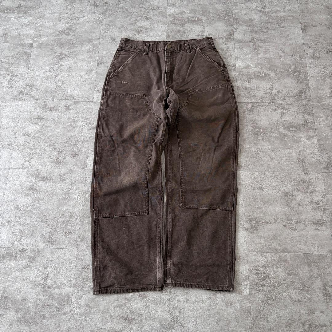 00s メキシコ製USA生地 ダークブラウン ダブルニー カーハート 33×32