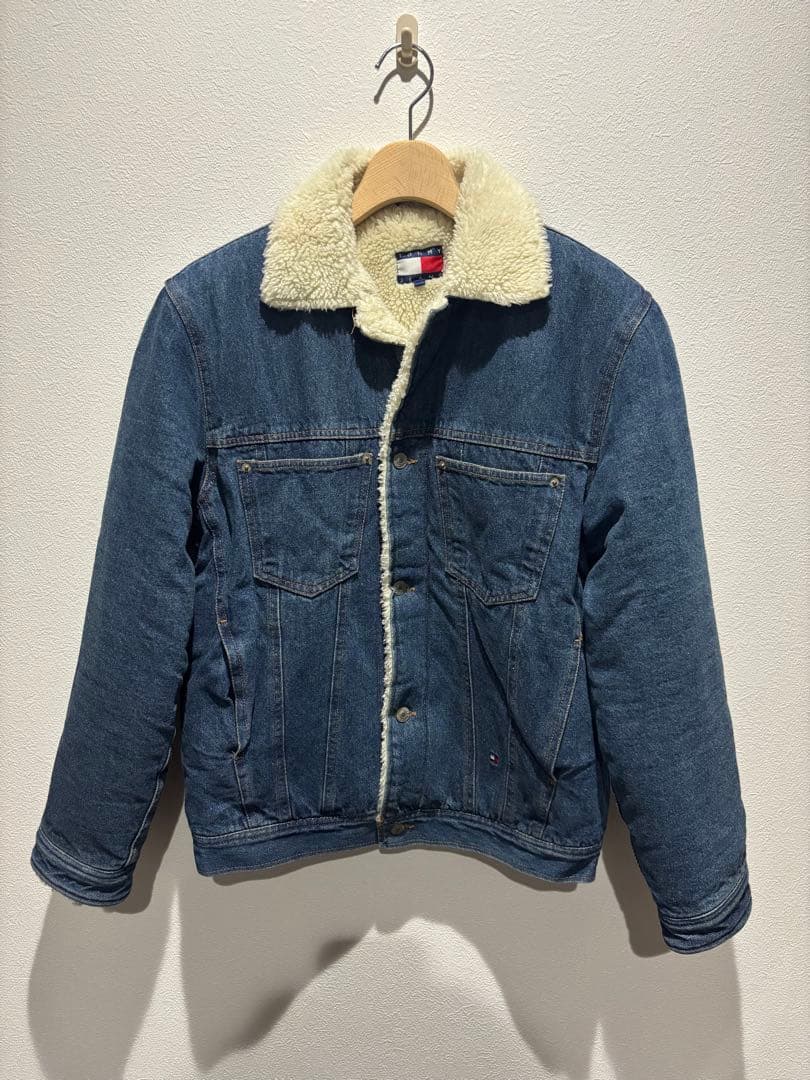  JEANS ボアデニムジャケット 背面ビッグロゴ　L