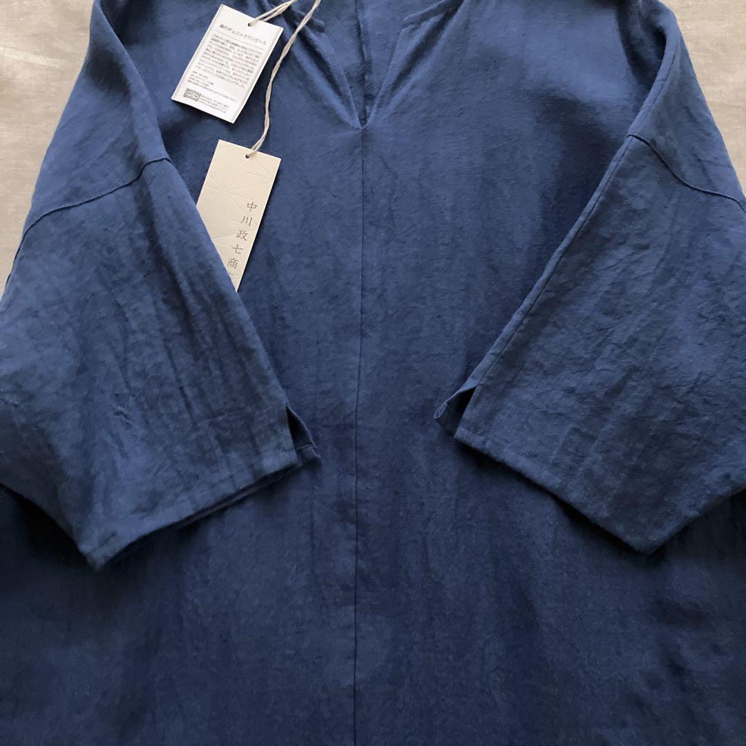 ☆新品未使用☆ 【中川政七商店】麻のチュニックワンピース　M　ブルー　日本製