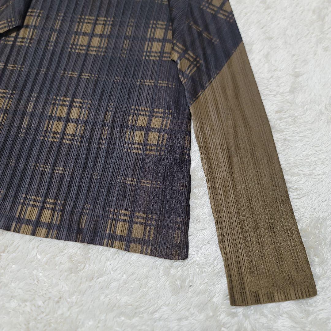 極美品✨プリーツプリーズ ハイネック 長袖カットソー 3 チェック