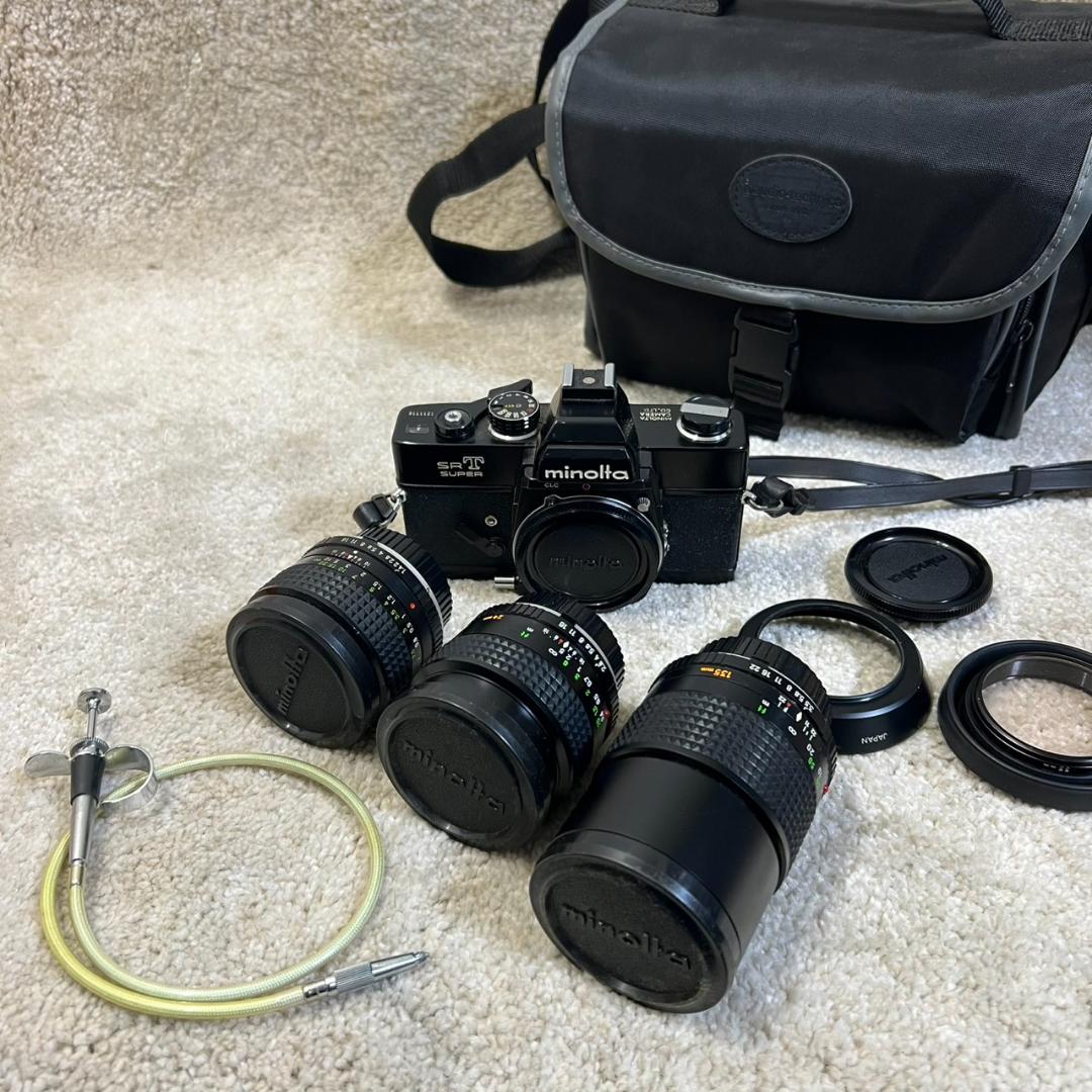 【ジャンク/名機】Minolta SRT SUPER 黒 +広角/望遠レンズ3本