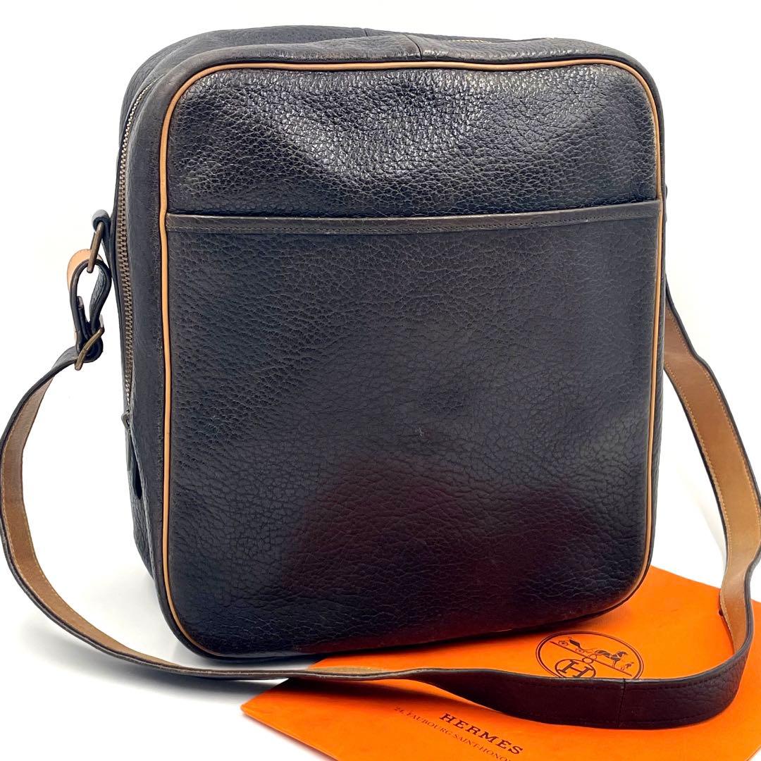 HERMES ヴィクトリア アルデンヌ ショルダーバッグ 〇I刻印 ブラック