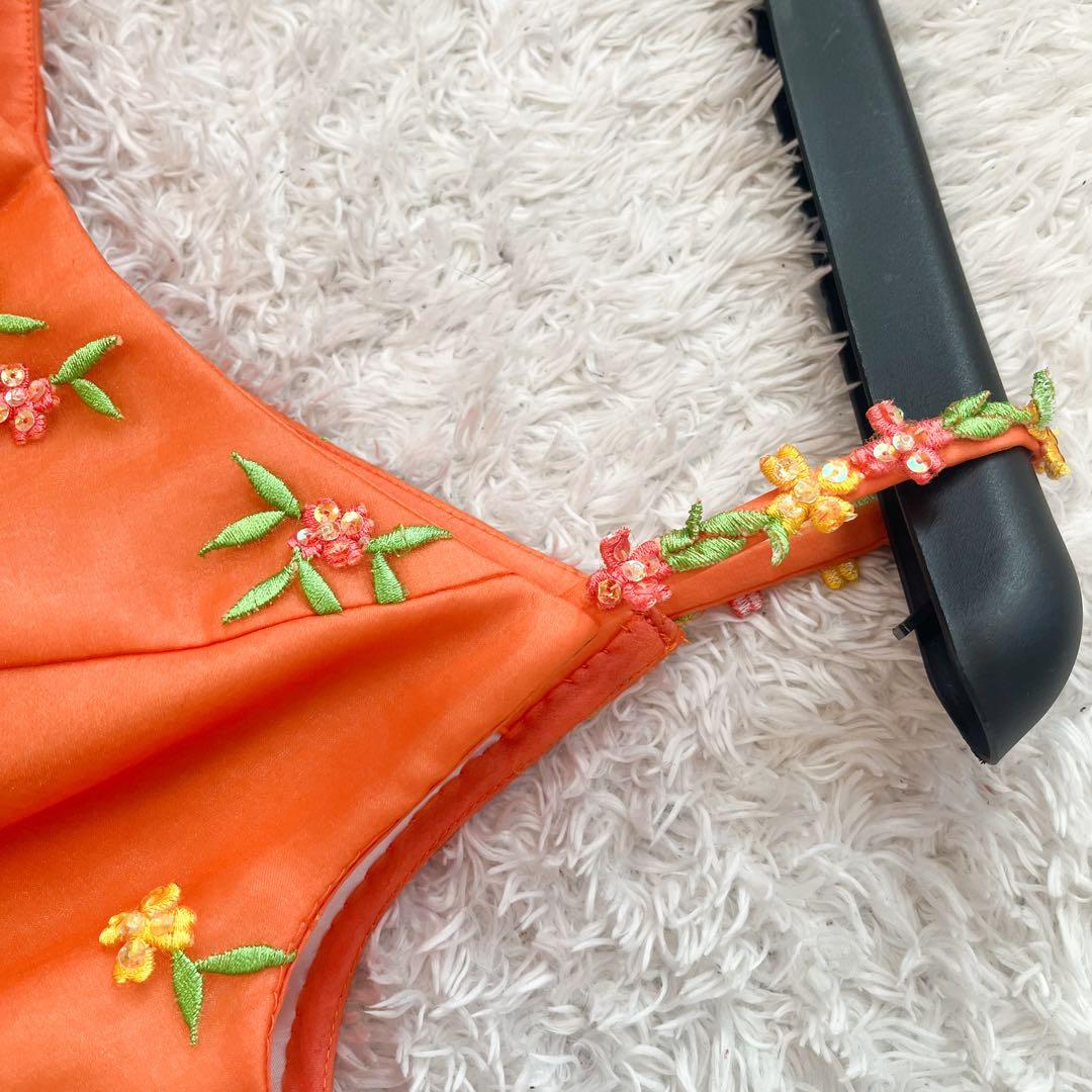 AIMER カラードレス カクテル 刺繍 花柄 フラワー　チュール オレンジ 9