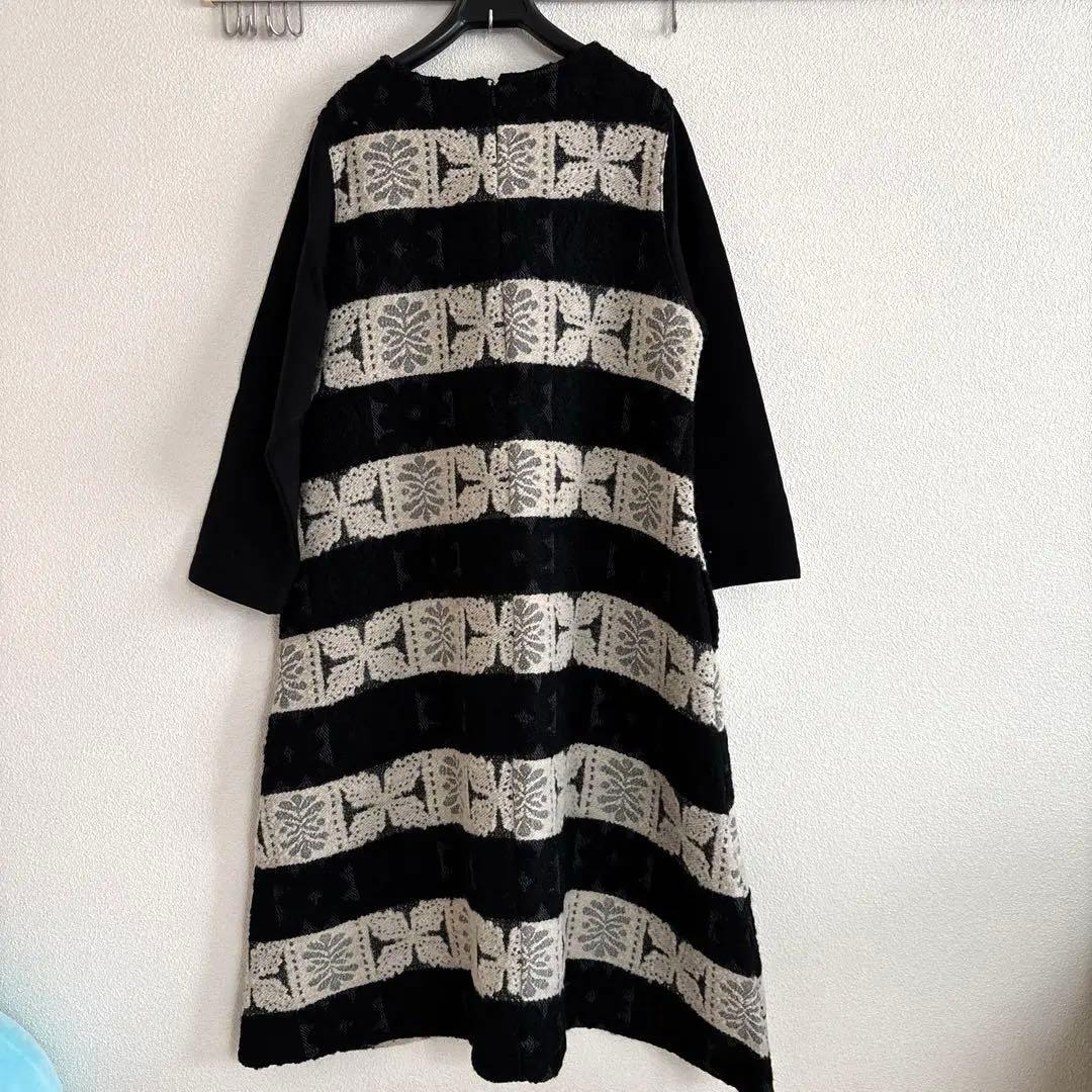 新品☆marble sud マーブルシュッド　黒と白のジャガード長袖ワンピース