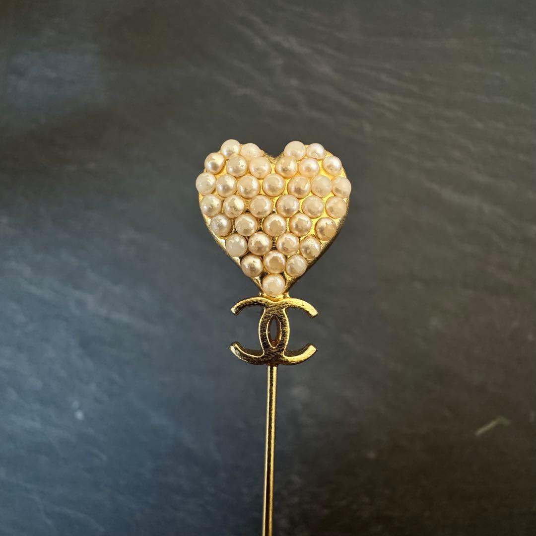 CHANEL シャネル 02P ハート パール ゴールド ピンブローチ