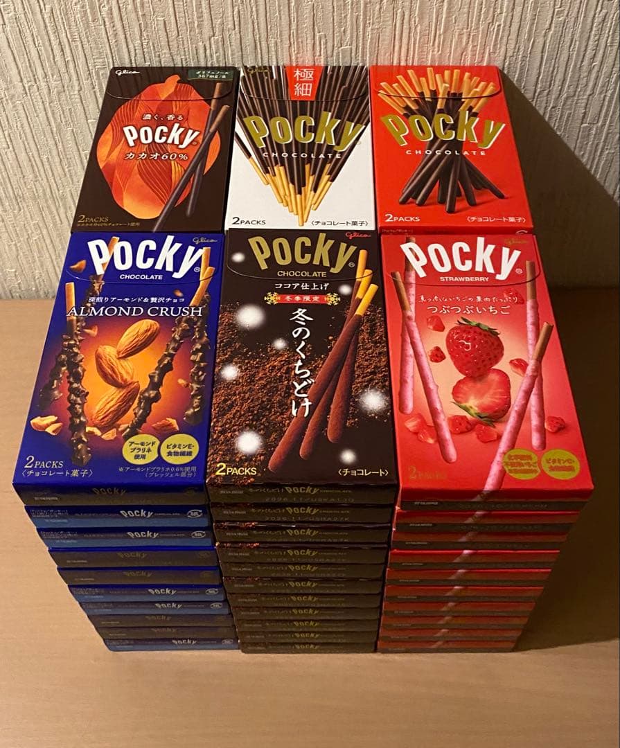 ポッキー　60箱　まとめ売り　ココア　いちご　アーモンド　極細　カカオ　セット