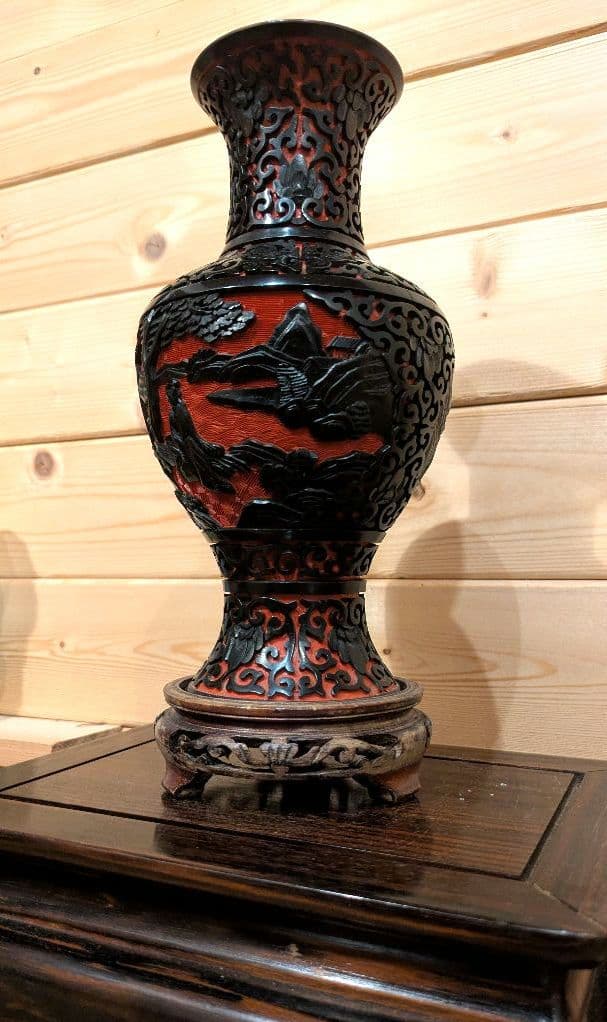 ツ*シ様 中国美術　堆黒朱　内七宝　花瓶　古美術　七宝　骨董品　花器　花瓶