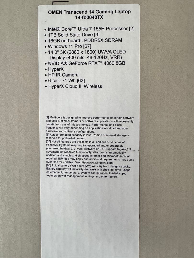 Windowsノート本体 OMEN Transcend 14 GamingLaptop14fb0040TX