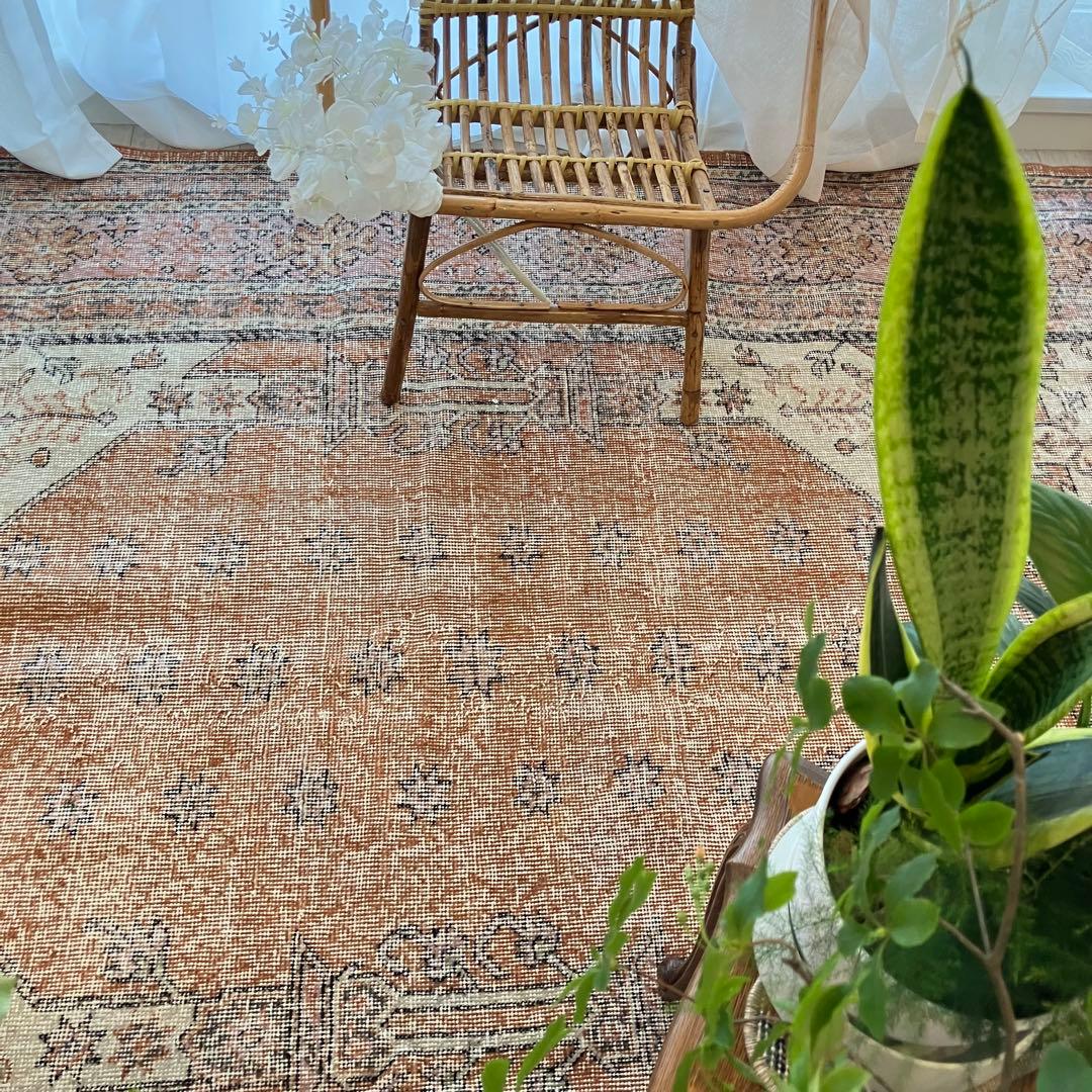 超大判157×269品メダリオン　コーラルピンク　ミルク　トルコヴィンテージラグ