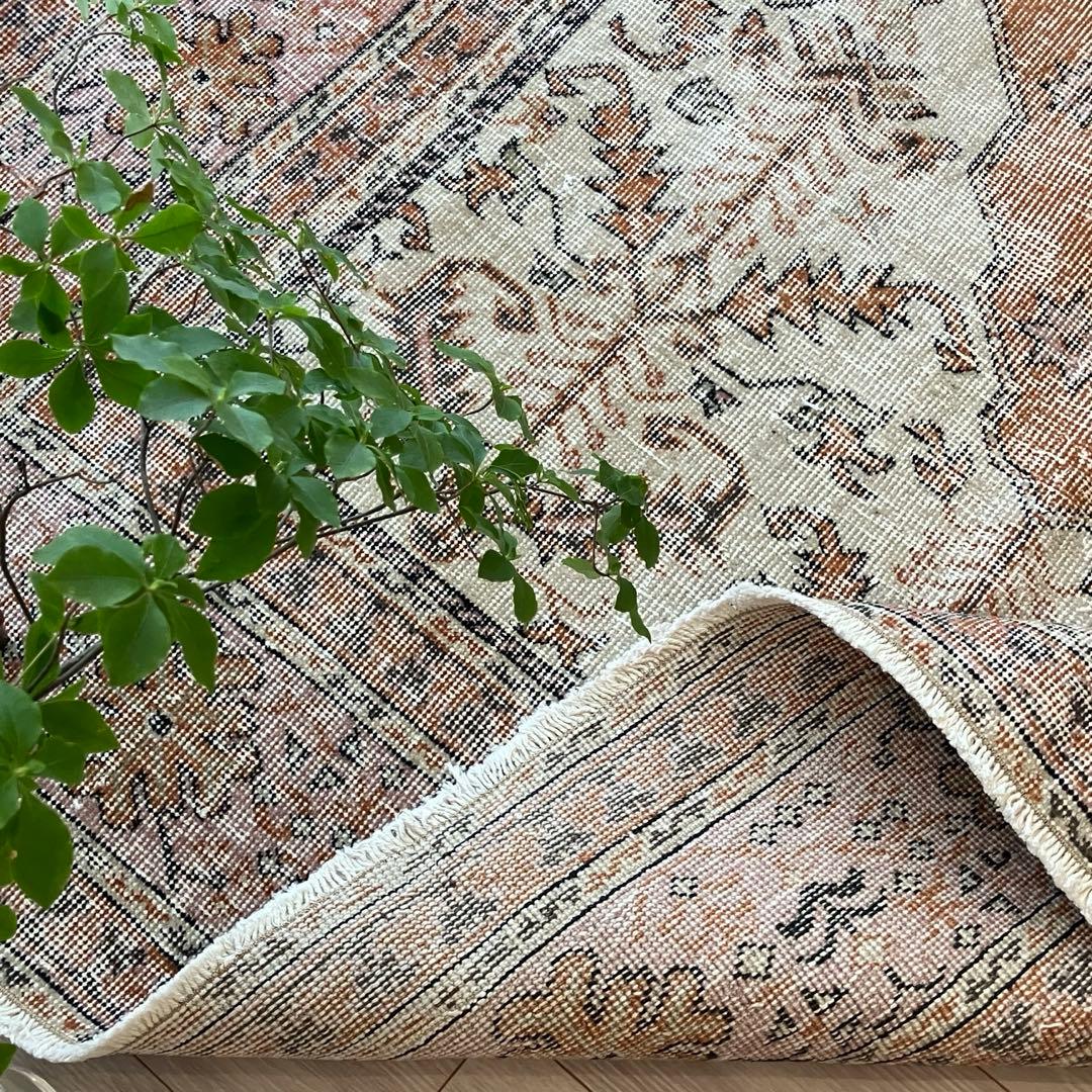 超大判157×269品メダリオン　コーラルピンク　ミルク　トルコヴィンテージラグ