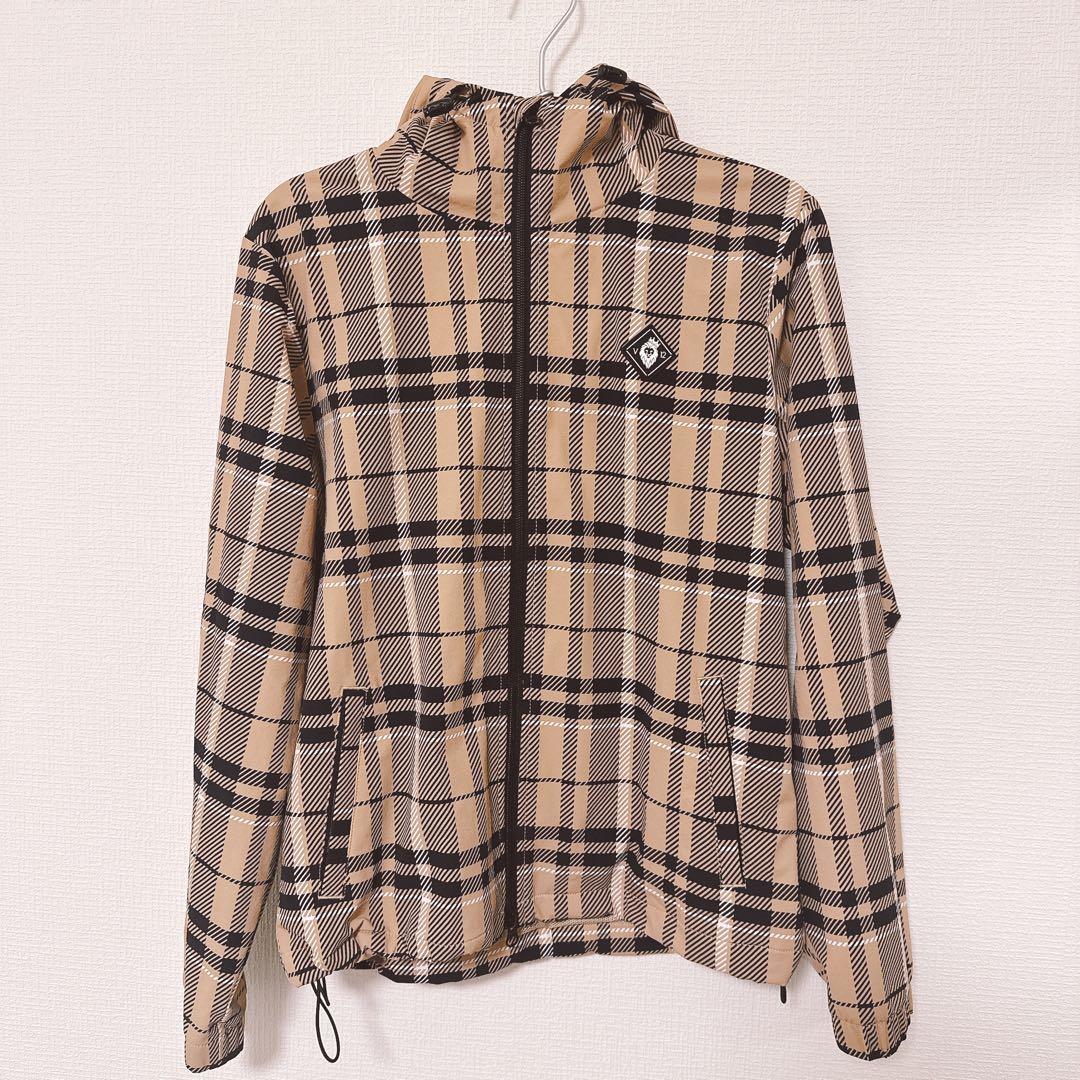 V12 チェック柄フード付きジャケット ベージュ