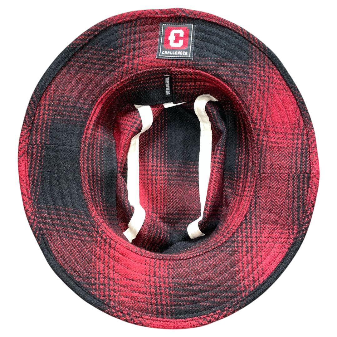 美品 長瀬着用 同型色違い チャレンジャー オンブレチェック ハット ウール 赤