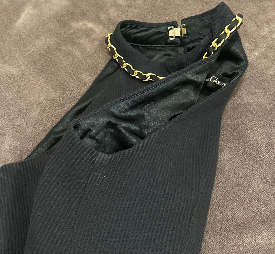 フロントジッパー ニット タイト キャバドレス セットアップ ローブドフルール