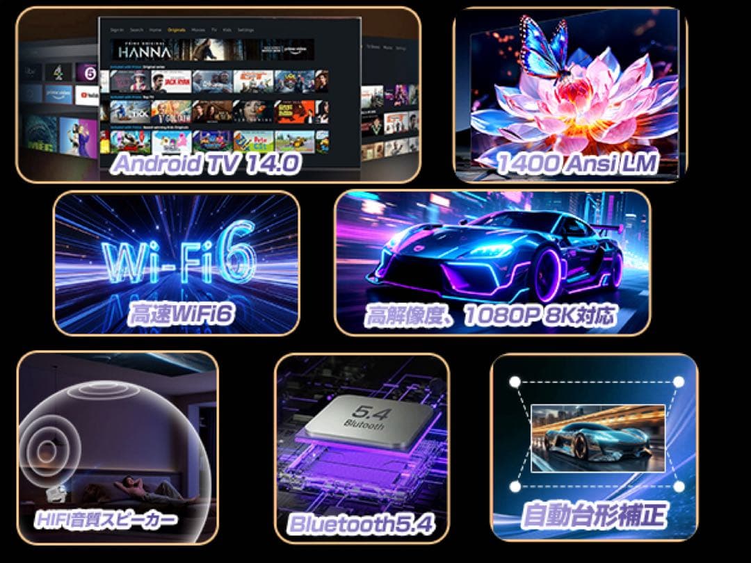 プロジェクター 家庭用 小型 1080P 8K対応＆HDR高ダイナミック画質