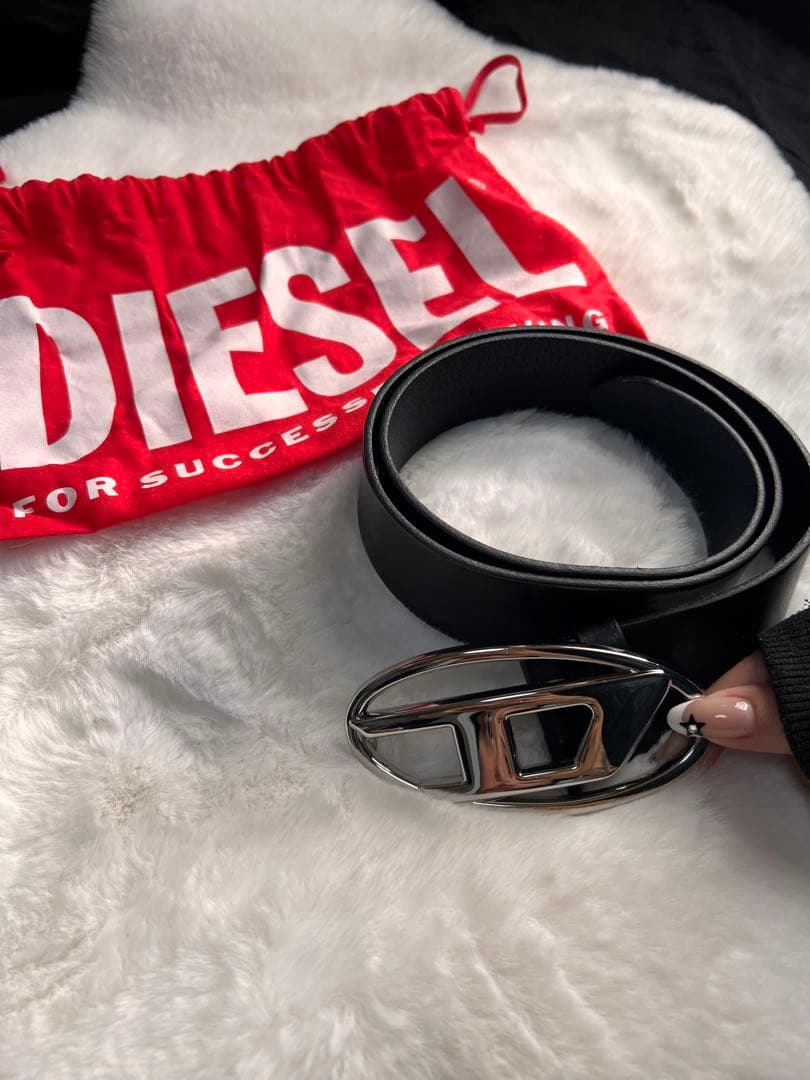 DIESEL ブラックベルト シルバーバックル サイズ　80