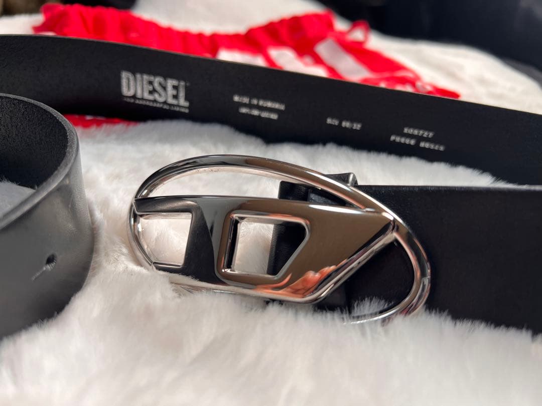 DIESEL ブラックベルト シルバーバックル サイズ　80