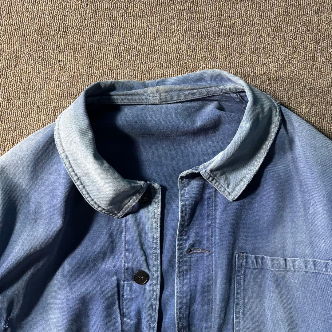 ユーロヴィンテージ ワーク エンジニアジャケット 鬼フェード ダメージ ナス紺