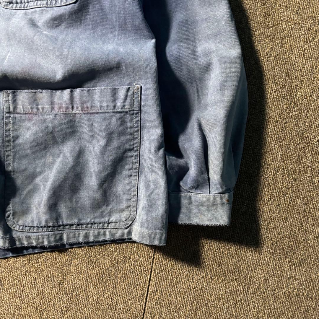 ユーロヴィンテージ ワーク エンジニアジャケット 鬼フェード ダメージ ナス紺