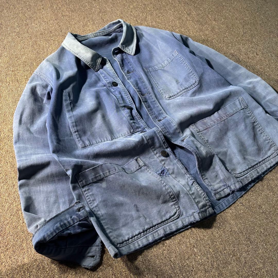 ユーロヴィンテージ ワーク エンジニアジャケット 鬼フェード ダメージ ナス紺