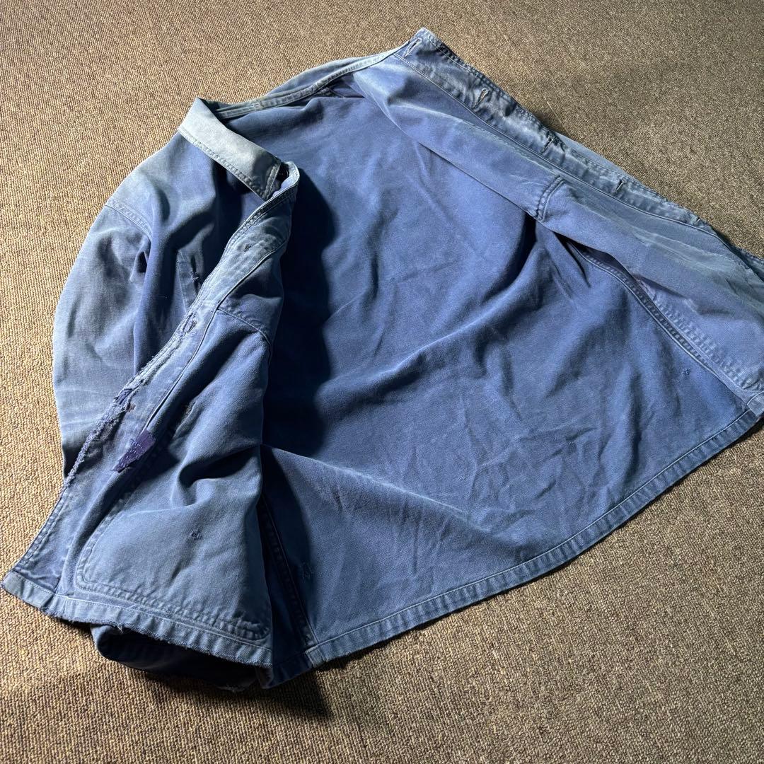 ユーロヴィンテージ ワーク エンジニアジャケット 鬼フェード ダメージ ナス紺