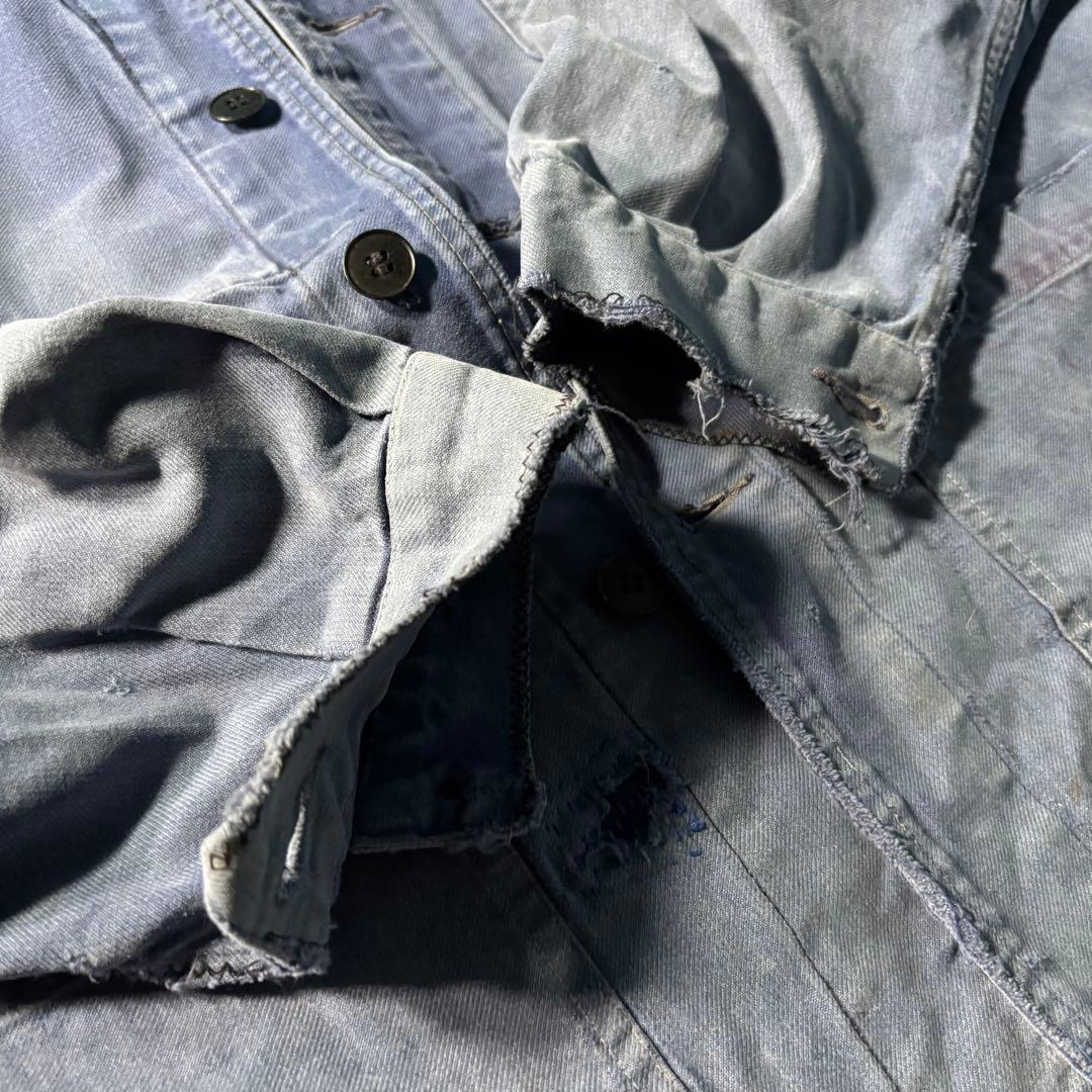 ユーロヴィンテージ ワーク エンジニアジャケット 鬼フェード ダメージ ナス紺