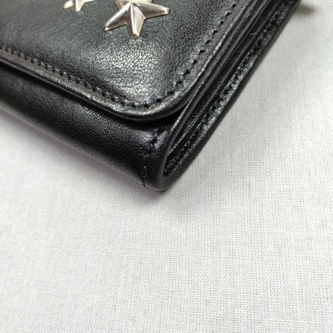 未使用ジミーチュウ★星形スタッズフラップウォレット 長財布 カーフレザー本革 黒